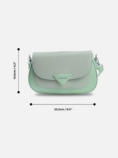 Sage Green Textured Flap Shoulder Bag
