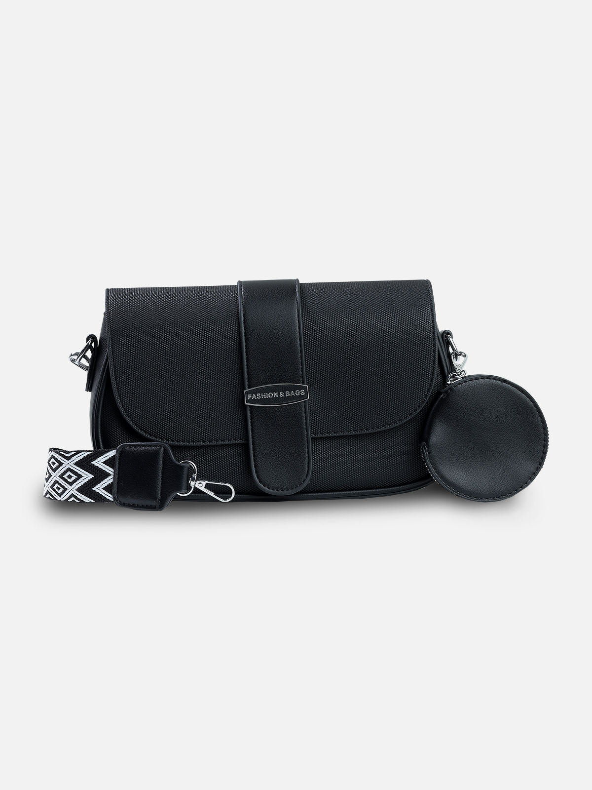 Black Crossbody Bag with Coin Pouch – Minimalist Everyday Shoulder Purse