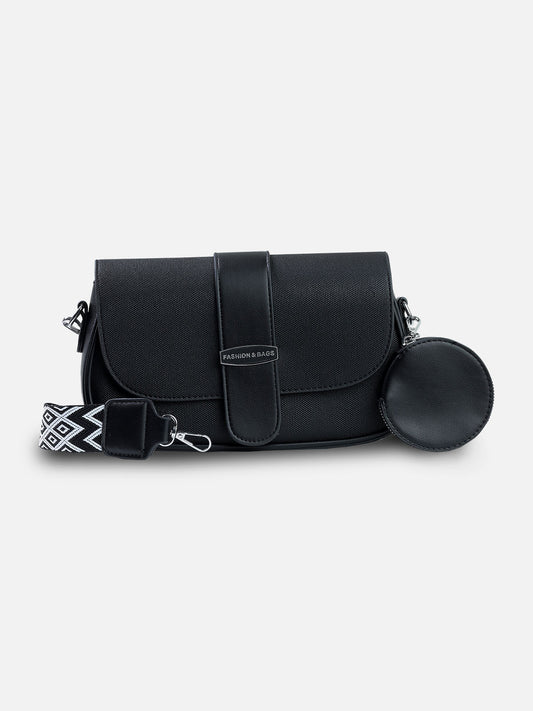 Black Crossbody Bag with Coin Pouch – Minimalist Everyday Shoulder Purse