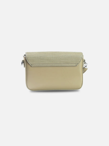 Textured Taupe Green Structured Shoulder Bag – Modern Minimalist Design