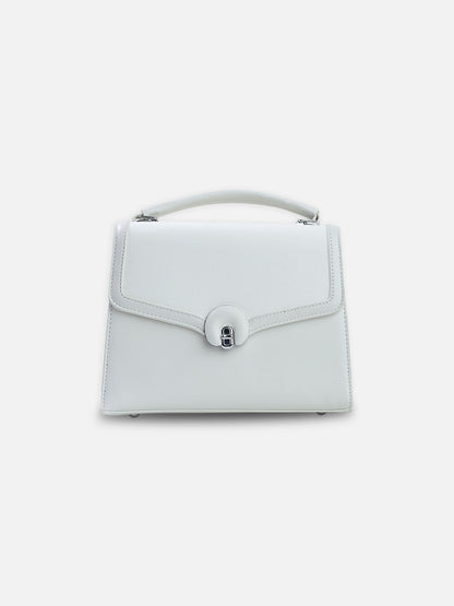 Classic White Top Handle Bag – Structured Faux Leather Satchel for Women