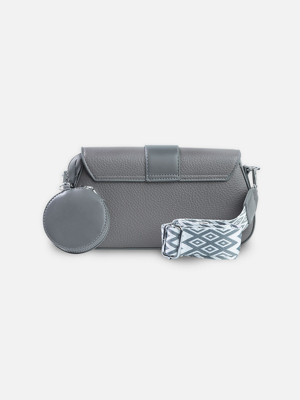 Urban Gray Crossbody Bag with Coin Pouch & Geometric Strap