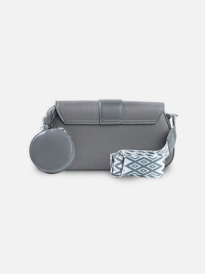 Urban Gray Crossbody Bag with Coin Pouch & Geometric Strap