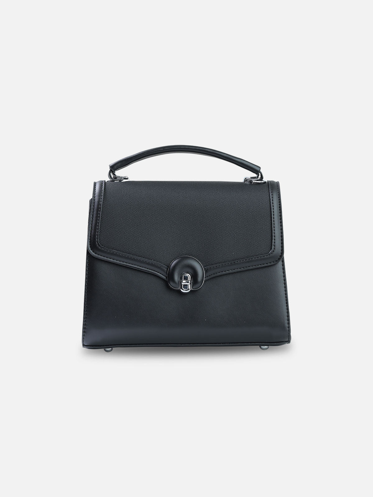 Classic Black Top Handle Bag – Structured Faux Leather Satchel for Women