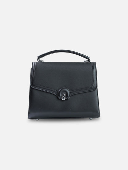 Classic Black Top Handle Bag – Structured Faux Leather Satchel for Women