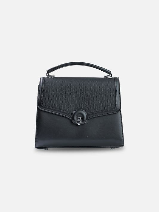 Classic Black Top Handle Bag – Structured Faux Leather Satchel for Women
