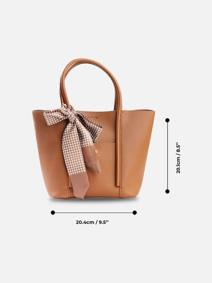 2-Piece Mini Tote Bag Set with Scarf – Caramel Brown