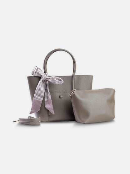 2-Piece Mini Tote Bag Set with Scarf – Taupe Grey