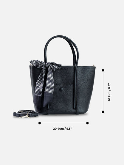 2-Piece Mini Tote Bag Set with Scarf – Classic Black