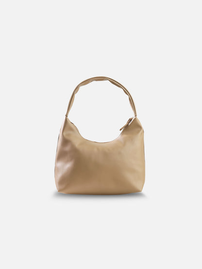 Minimalist Soft Hobo Shoulder Bag – Beige Finish