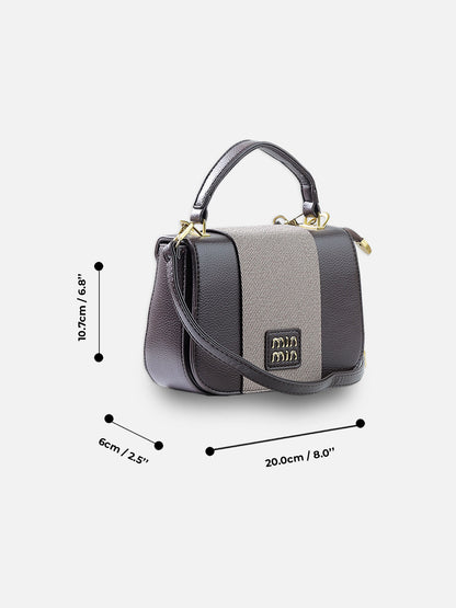 Charcoal & Taupe Mini Crossbody Bag – Elegant Dual-Tone with Gold Detail