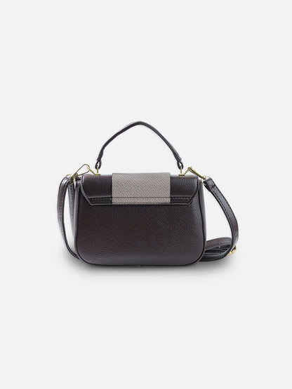 Charcoal & Taupe Mini Crossbody Bag – Elegant Dual-Tone with Gold Detail