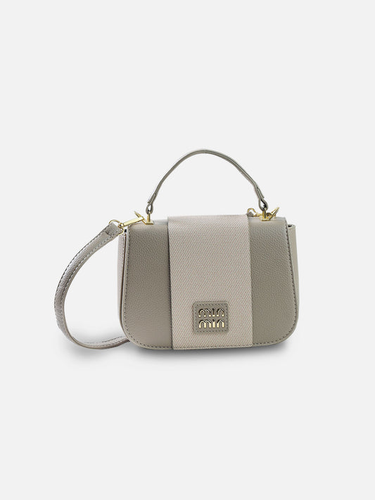 Mini Taupe Structured Crossbody Bag with Gold Hardware
