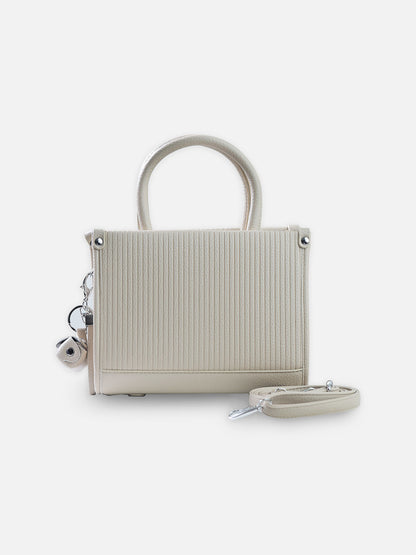 Luxe Ivory – Premium Textured Leather Handbag with Pearl Charm