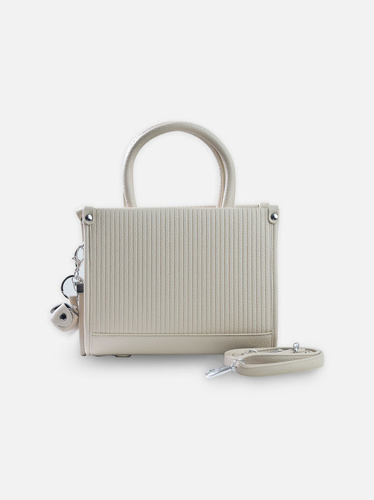 Luxe Ivory – Premium Textured Leather Handbag with Pearl Charm