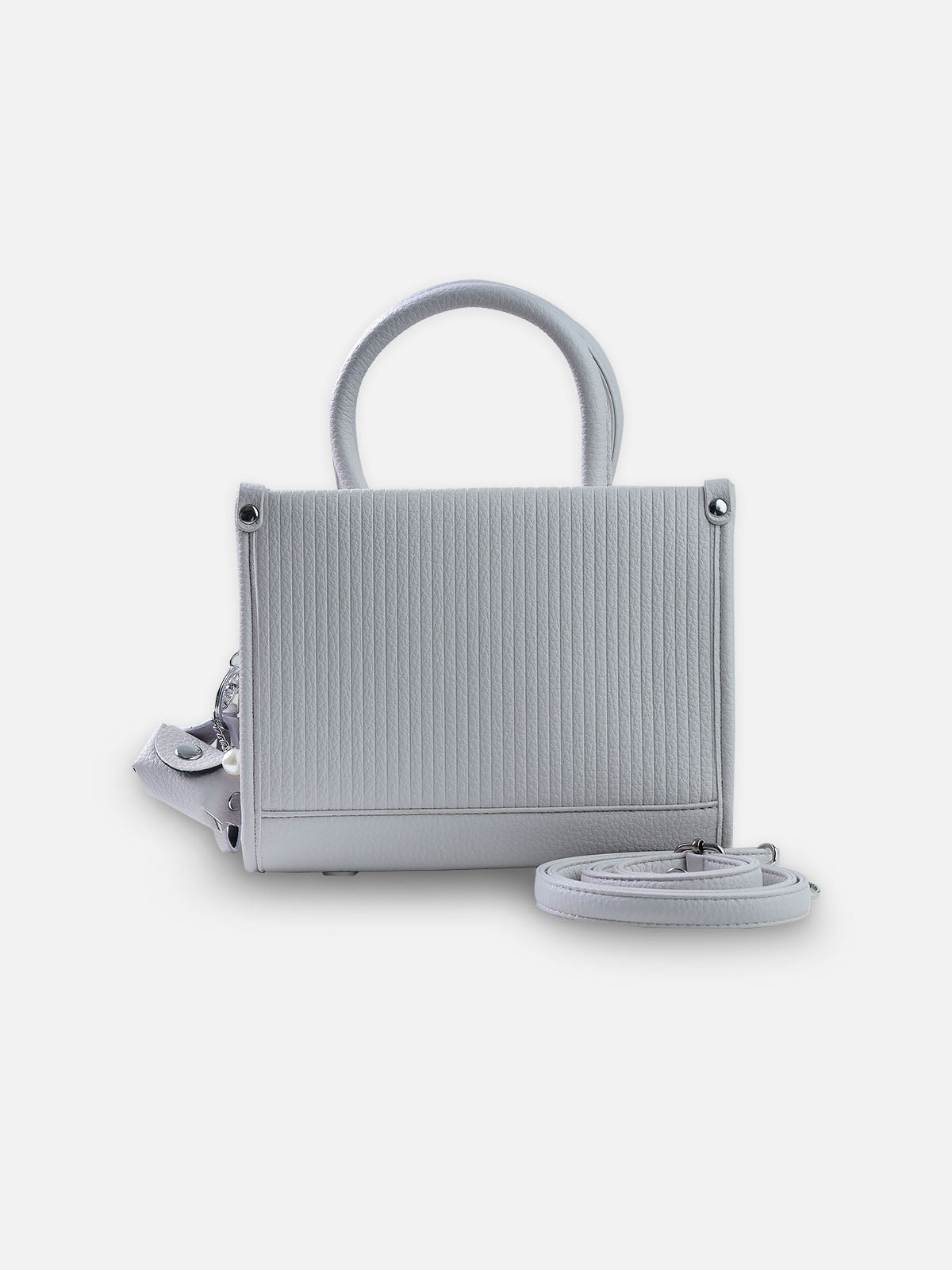 Slate Grey – Premium Grey Textured Leather Handbag with Pearl Accent