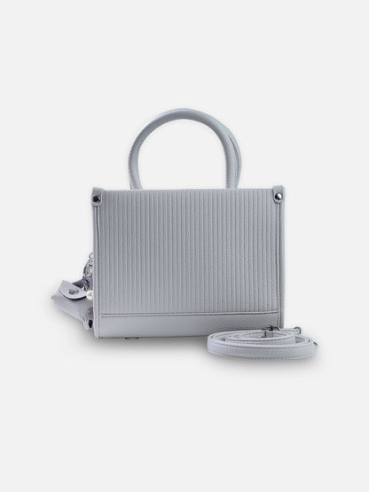 Slate Grey – Premium Grey Textured Leather Handbag with Pearl Accent