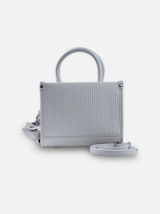 Slate Grey – Premium Grey Textured Leather Handbag with Pearl Accent