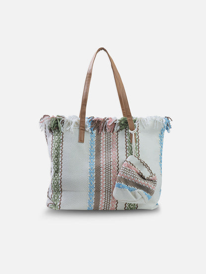 Colorful Striped Tote Bag and Matching Pouch