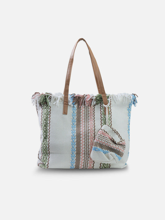 Colorful Striped Tote Bag and Matching Pouch