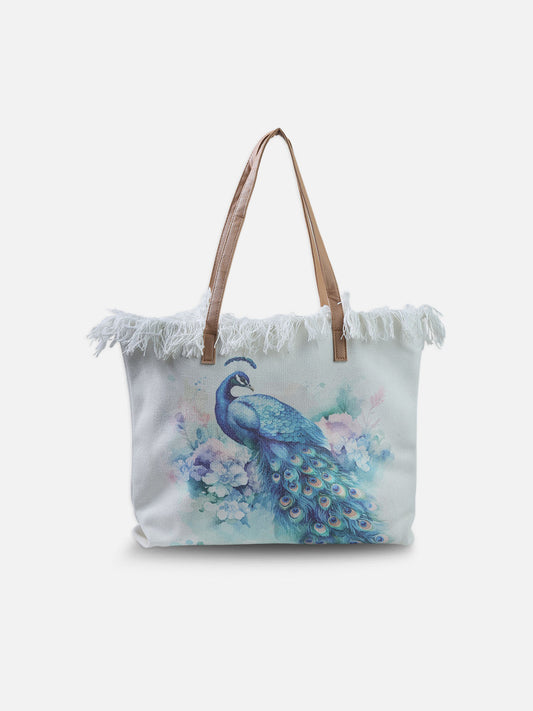 Printed Peacock Tote Bag