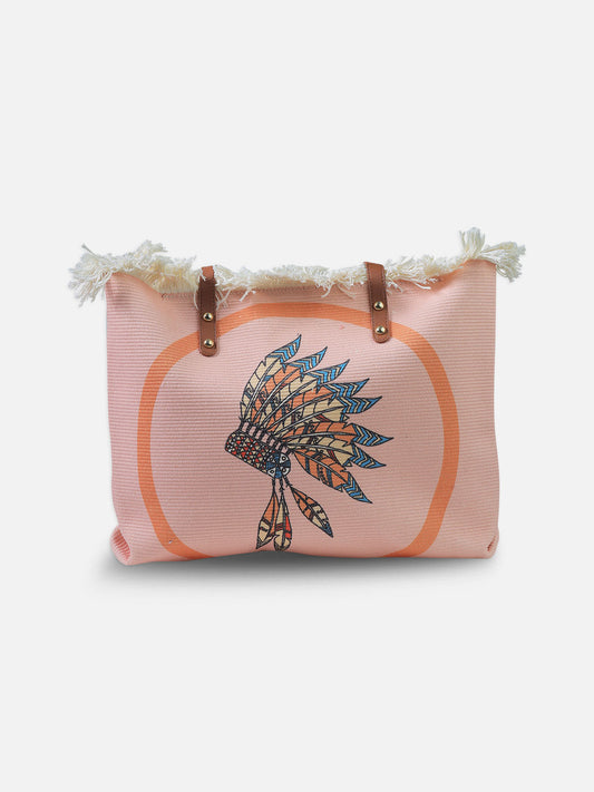 Frayed Edge Tote with Bird Motif
