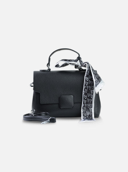 Elegant Black Shoulder Bag with Decorative Scarf