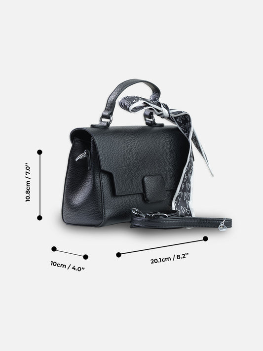 Elegant Black Shoulder Bag with Decorative Scarf