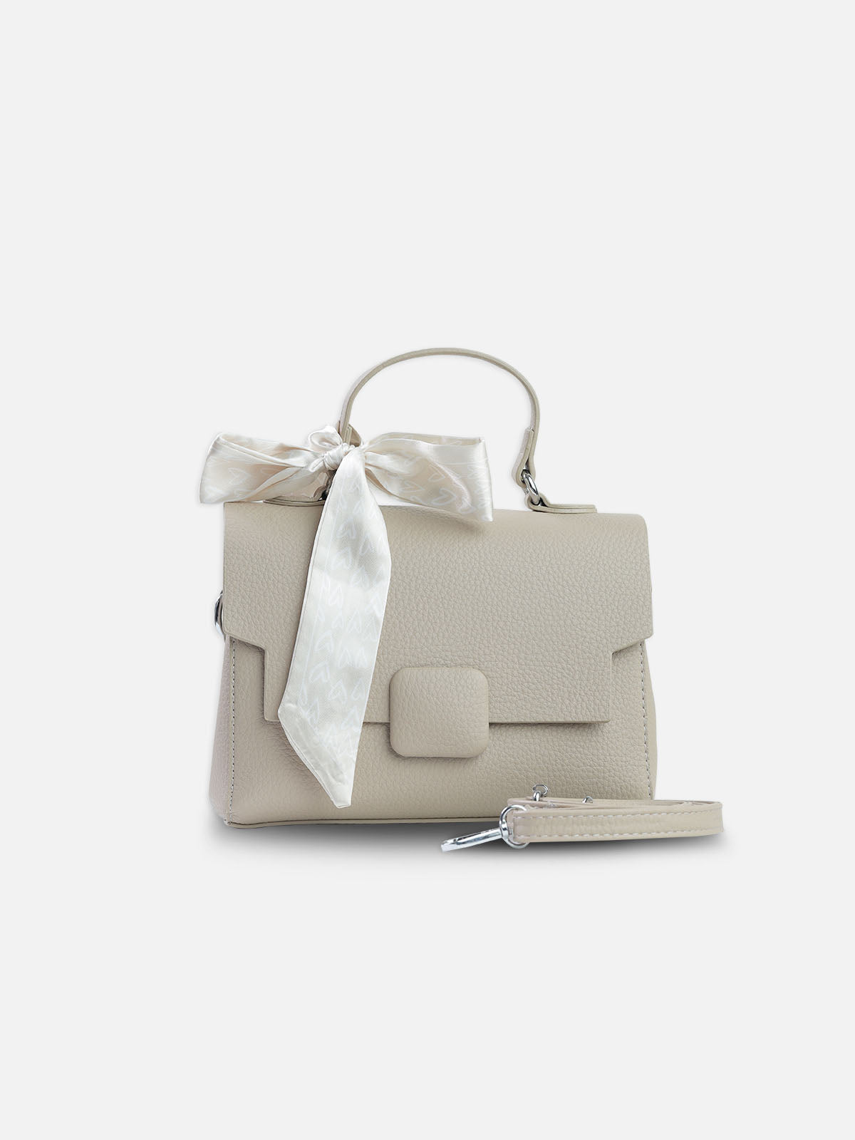 Elegant Beige Shoulder Bag with Decorative Scarf