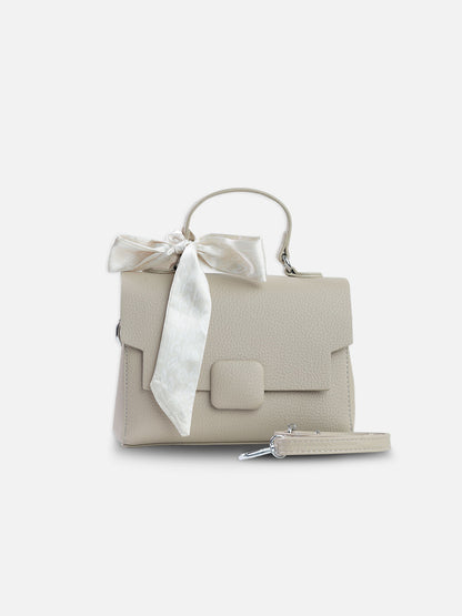 Elegant Beige Shoulder Bag with Decorative Scarf