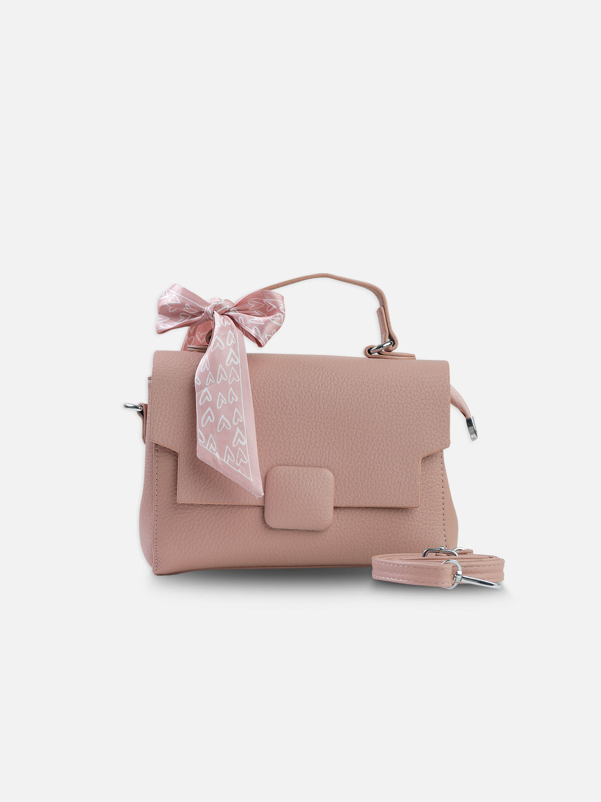 Elegant Baby Pink Shoulder Bag with Decorative Scarf