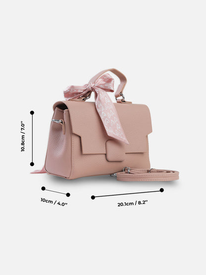 Elegant Baby Pink Shoulder Bag with Decorative Scarf