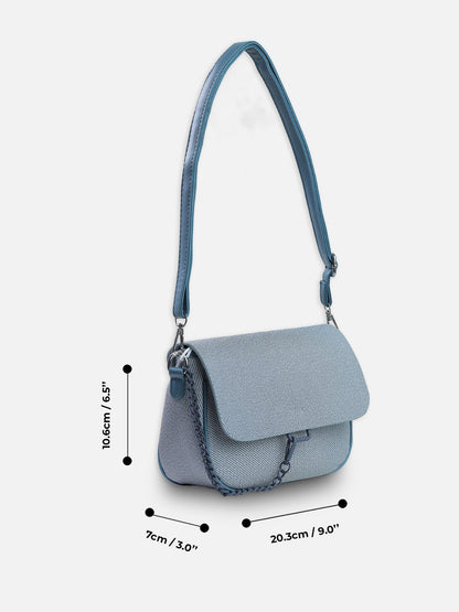 Ocean Slate – Premium Blue Textured Crossbody Bag with Chain Detail