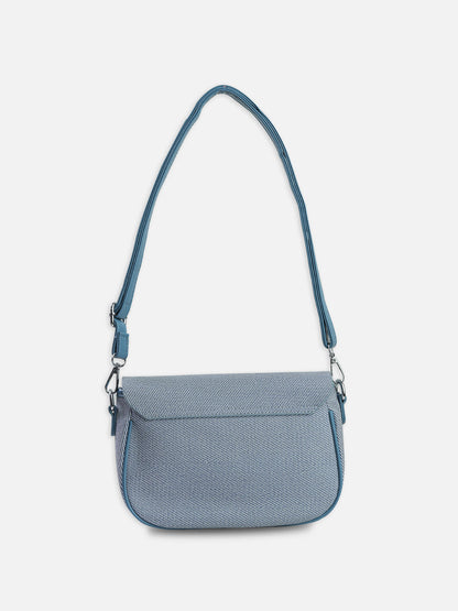 Ocean Slate – Premium Blue Textured Crossbody Bag with Chain Detail