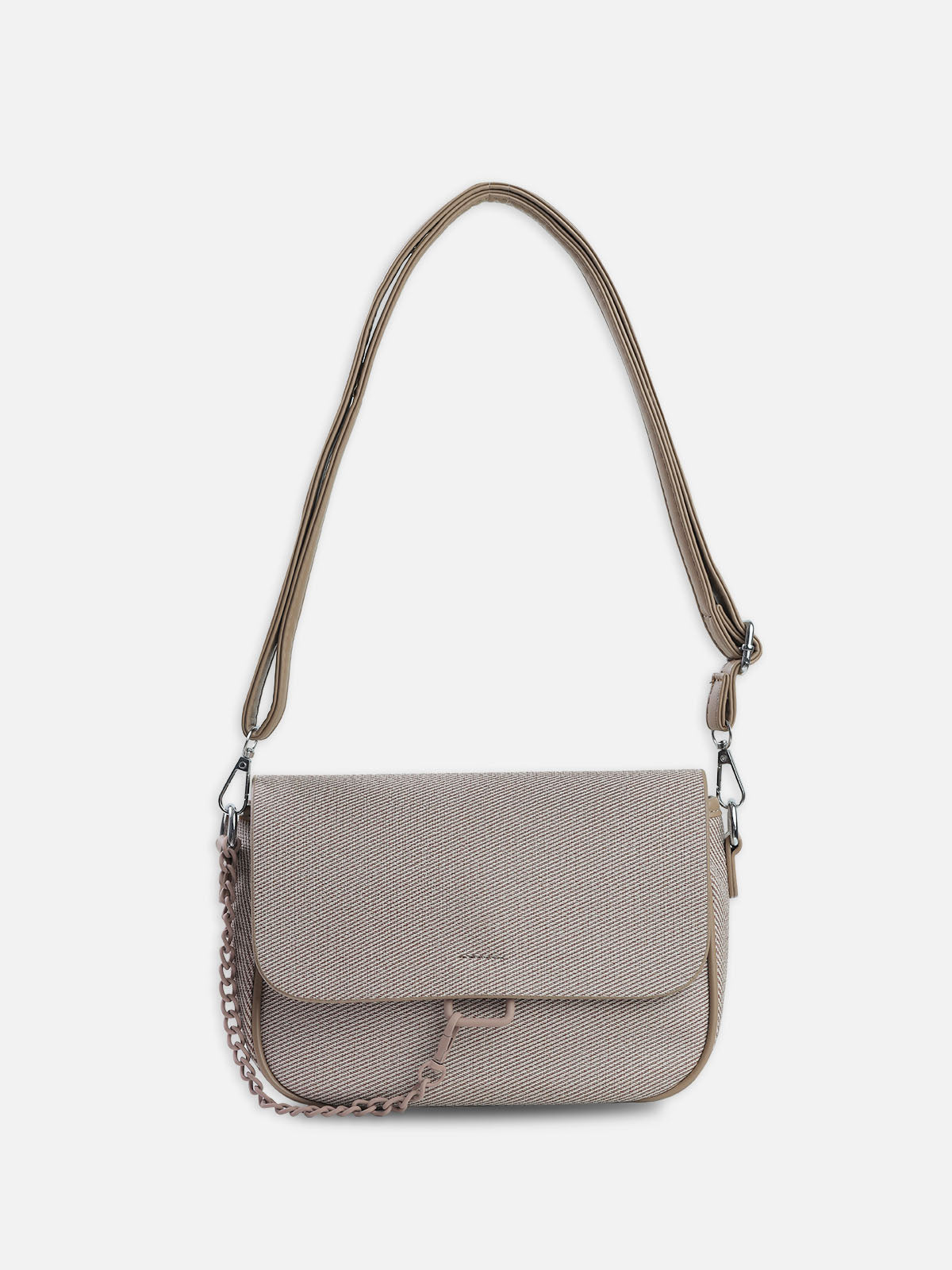 Sandstone Grace – Premium Taupe Crossbody Bag with Minimalist Chain Accent