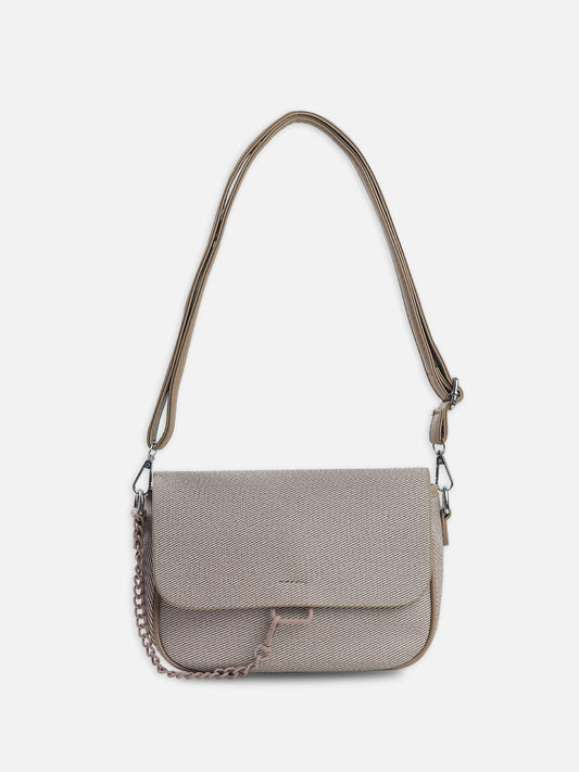 Sandstone Grace – Premium Taupe Crossbody Bag with Minimalist Chain Accent
