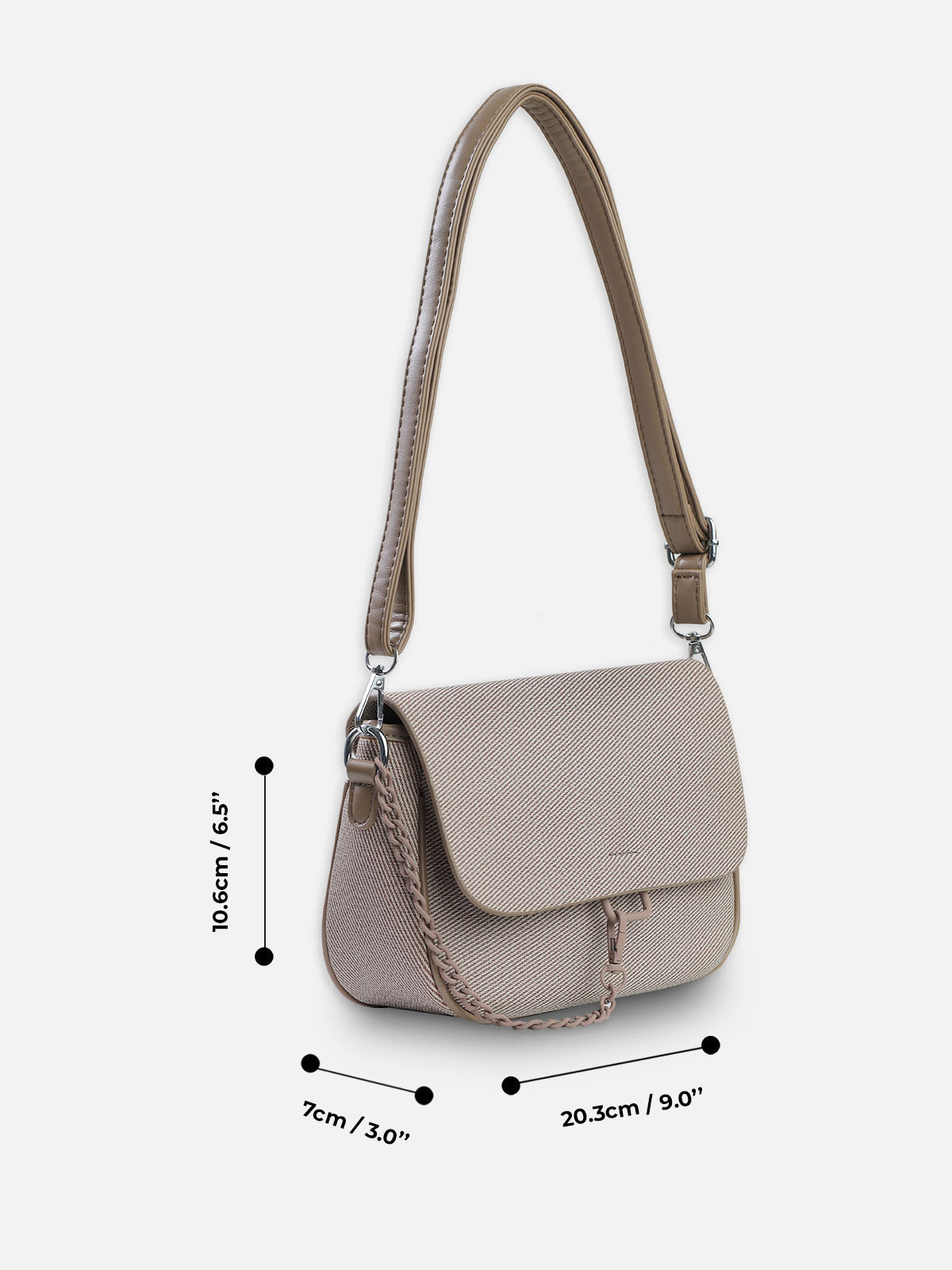 Sandstone Grace – Premium Taupe Crossbody Bag with Minimalist Chain Accent