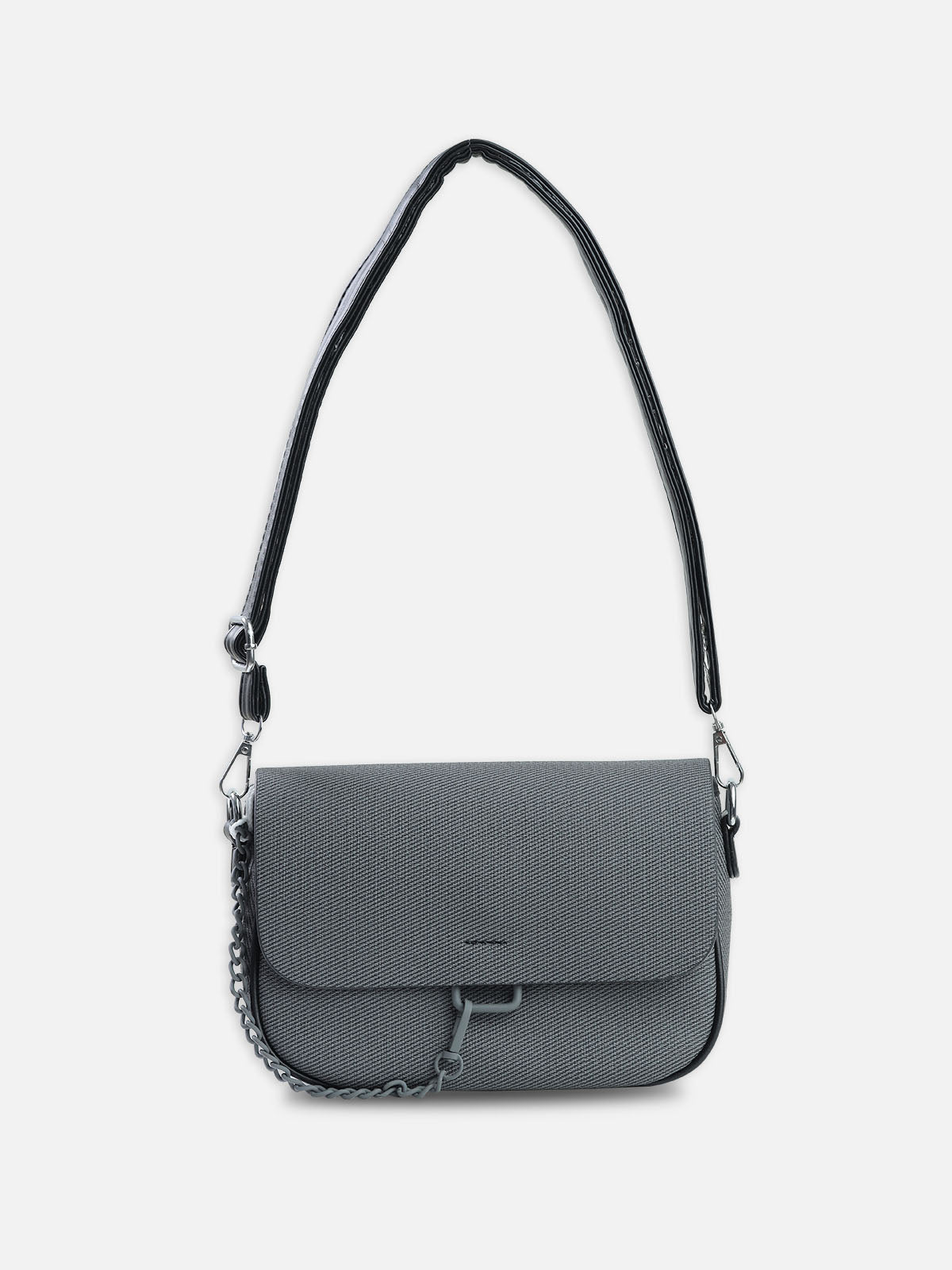 Urban Edge – Premium Black Textured Crossbody Bag with Matte Chain Detail