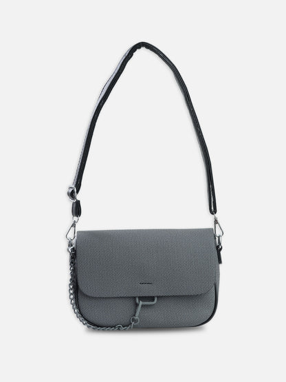 Urban Edge – Premium Black Textured Crossbody Bag with Matte Chain Detail