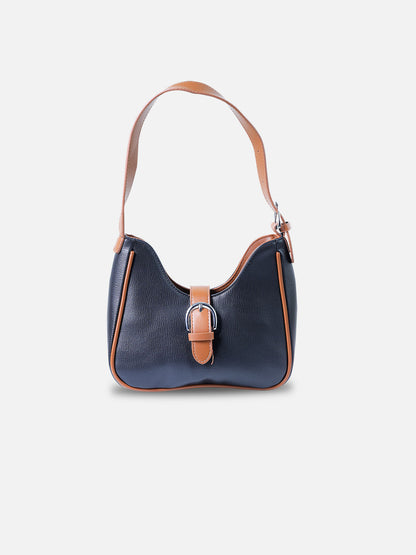 Black & Tan Buckle Shoulder Bag – Stylish Leather Hobo Purse for Women