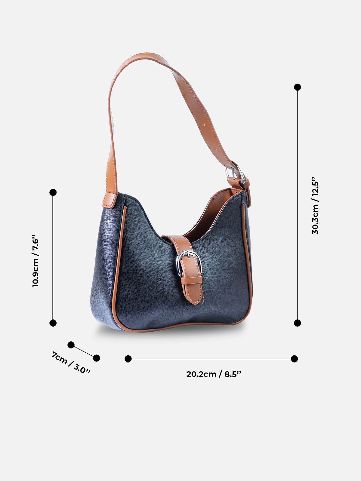 Black & Tan Buckle Shoulder Bag – Stylish Leather Hobo Purse for Women