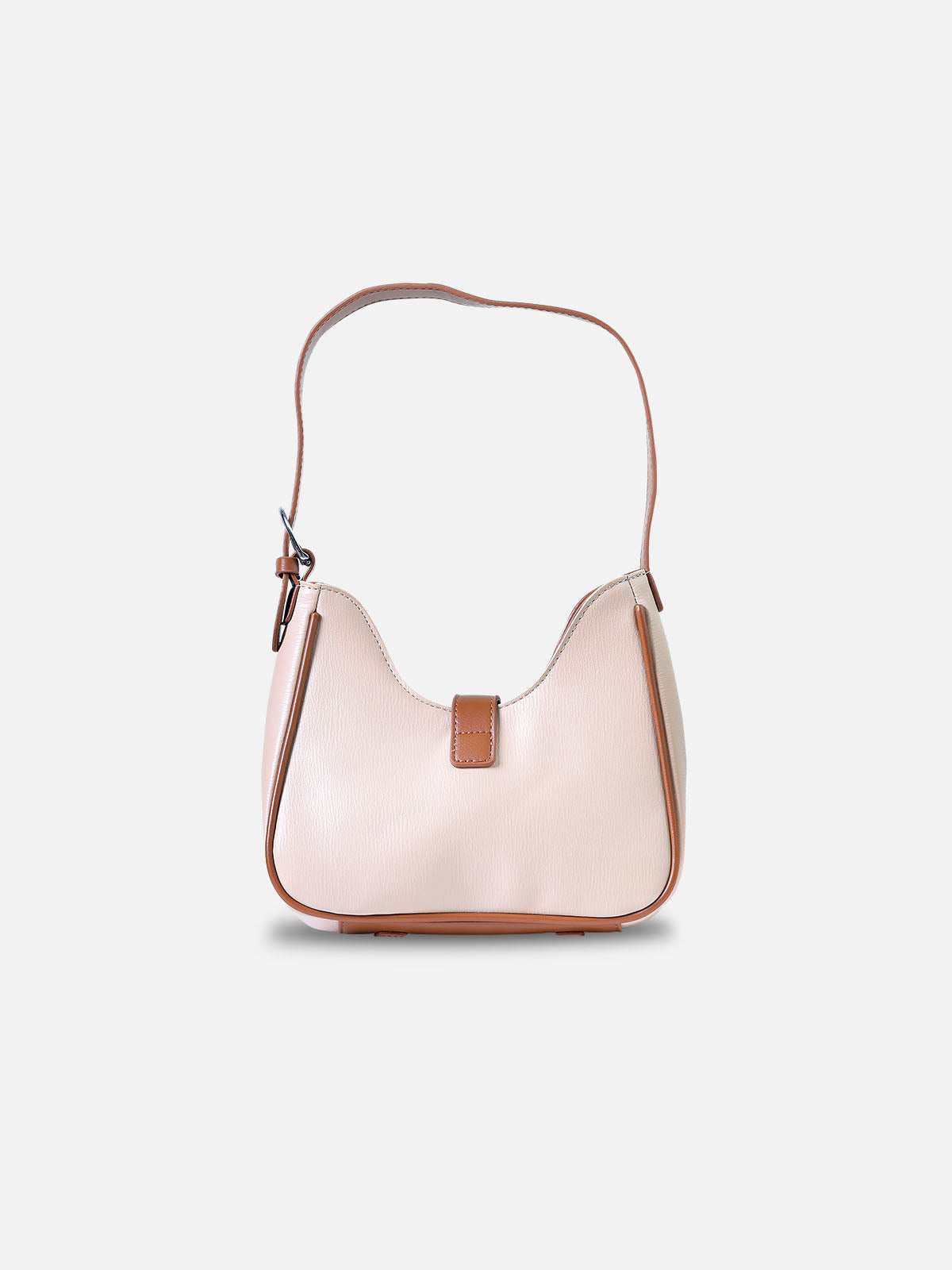 Beige & Tan Buckle Shoulder Bag – Elegant Faux Leather Hobo Purse for Women