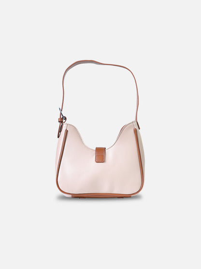 Beige & Tan Buckle Shoulder Bag – Elegant Faux Leather Hobo Purse for Women