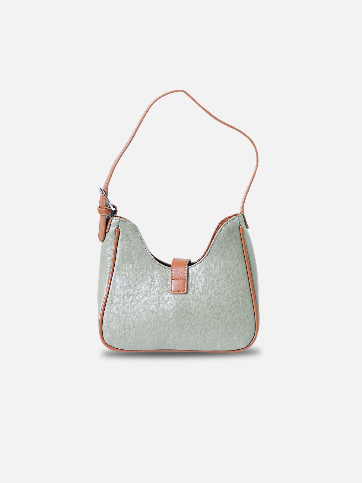 Sage Green & Tan Buckle Shoulder Bag – Faux Leather Hobo Purse for Women