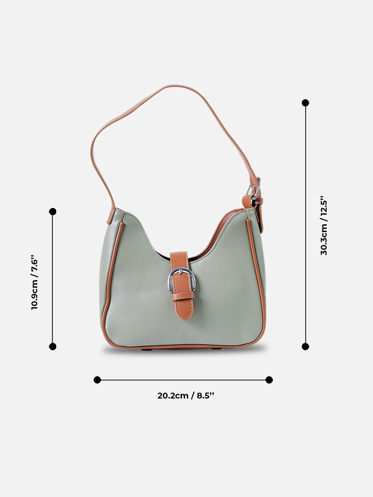 Sage Green & Tan Buckle Shoulder Bag – Faux Leather Hobo Purse for Women