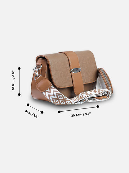Classic Tan Crossbody Bag with Coin Pouch & Chevron Strap