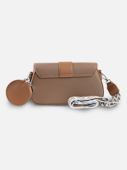 Classic Tan Crossbody Bag with Coin Pouch & Chevron Strap