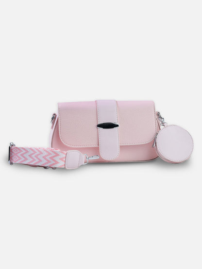 Blush Pink Cross body Bag with Chevron Strap & Coin Pouch