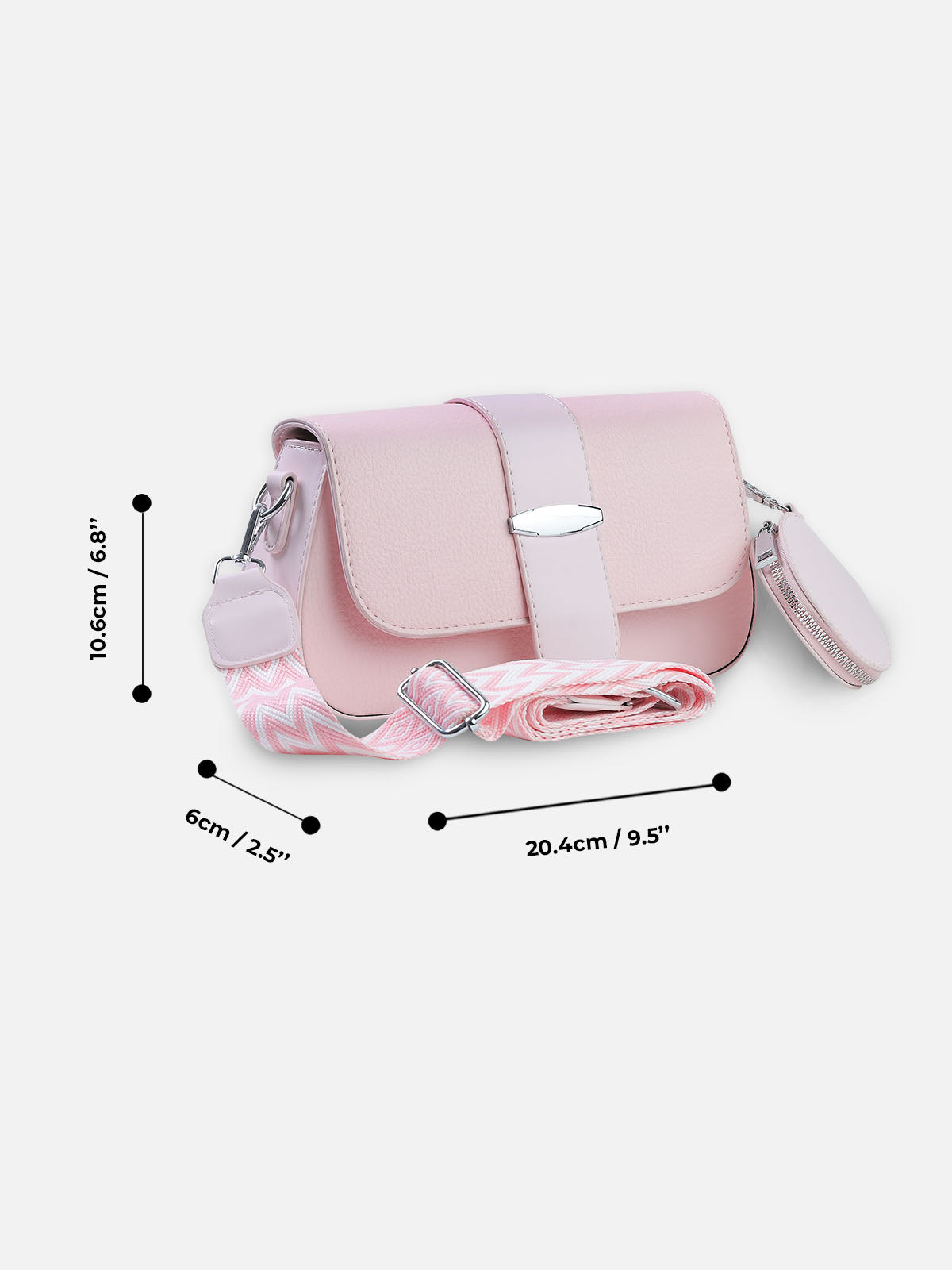 Blush Pink Cross body Bag with Chevron Strap & Coin Pouch