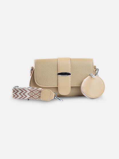 Beige Luxe Crossbody Bag with Coin Pouch & Boho Strap